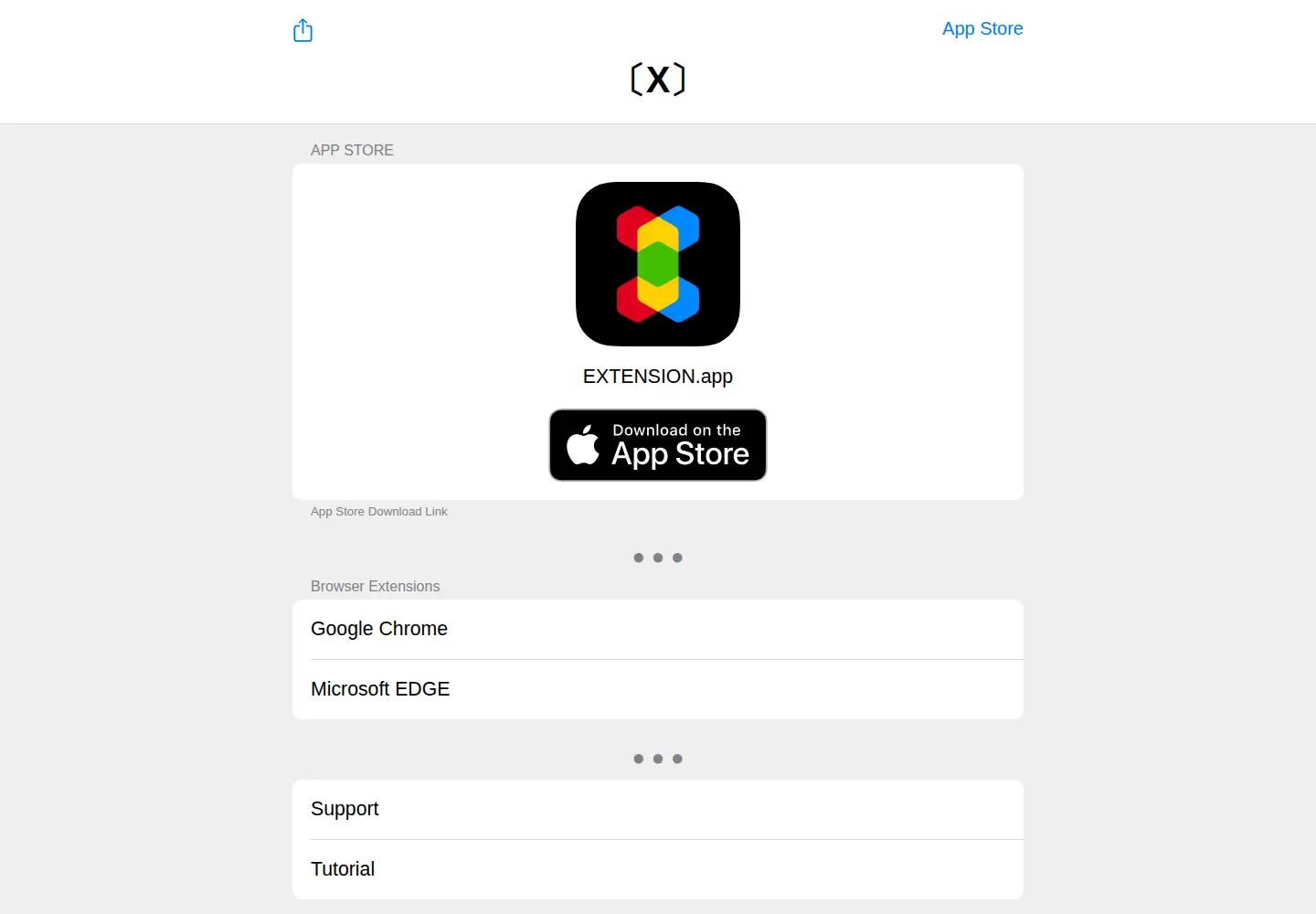 Captured homepage of extension.app in the current scan