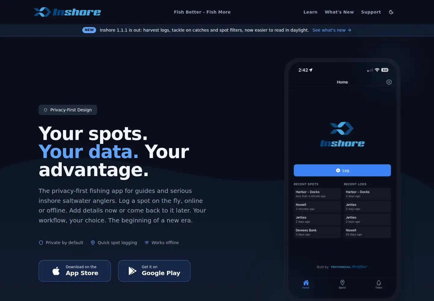 Captured homepage of inshore.app in the current scan