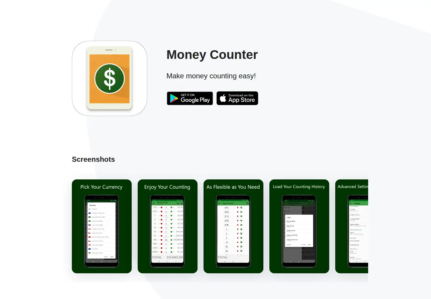 Captured homepage of moneycounter.app in the current scan