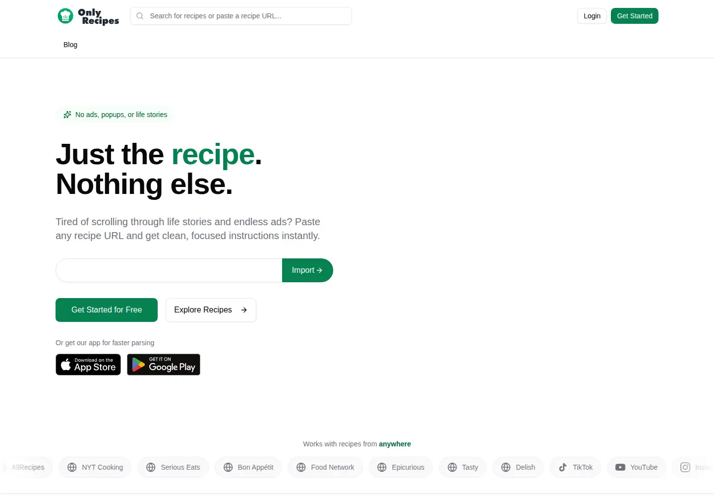 Screenshot of onlyrecipes.app