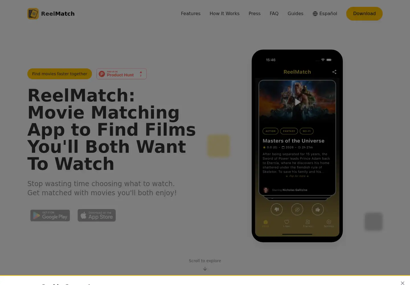 Captured homepage of reelmatch.app in the current scan