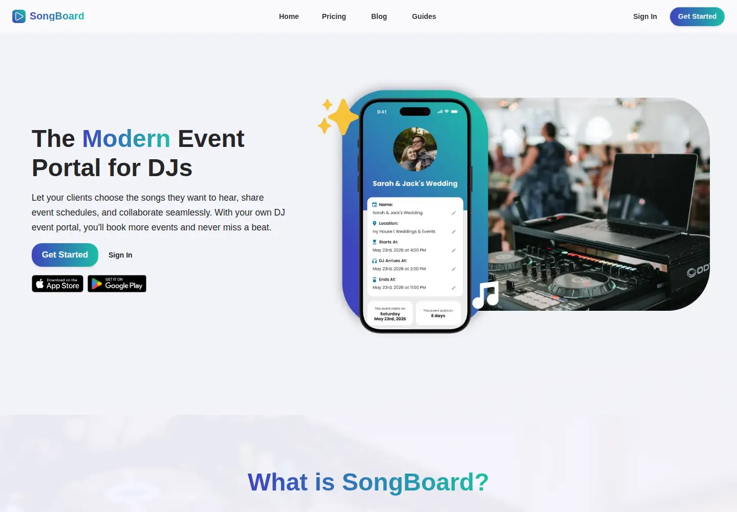 Captured homepage of songboard.app in the current scan
