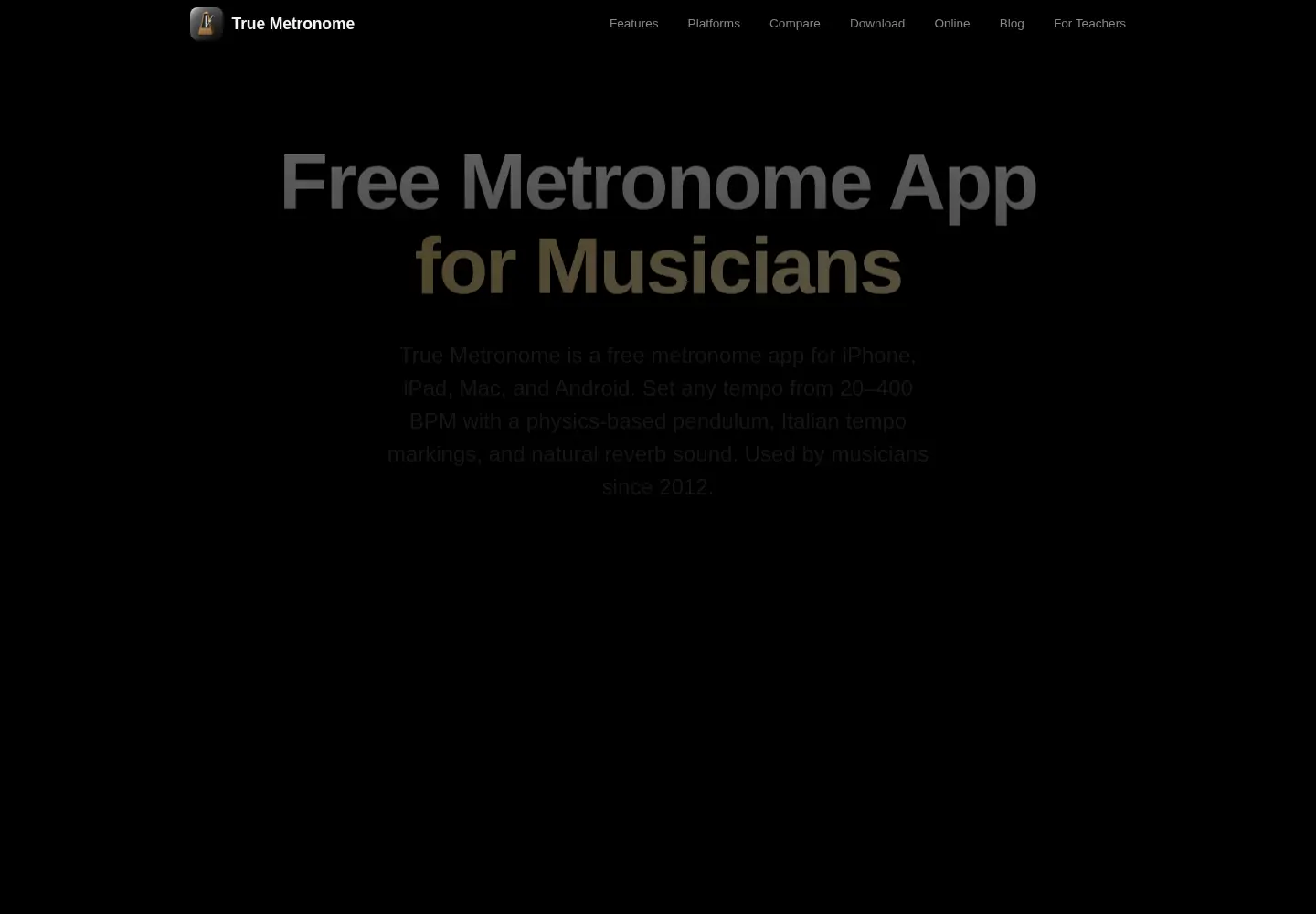 Captured homepage of truemetronome.app in the current scan