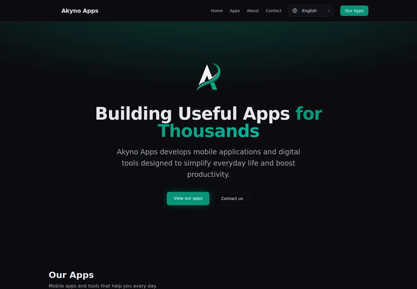 Captured homepage of akynoapps.com in the current scan