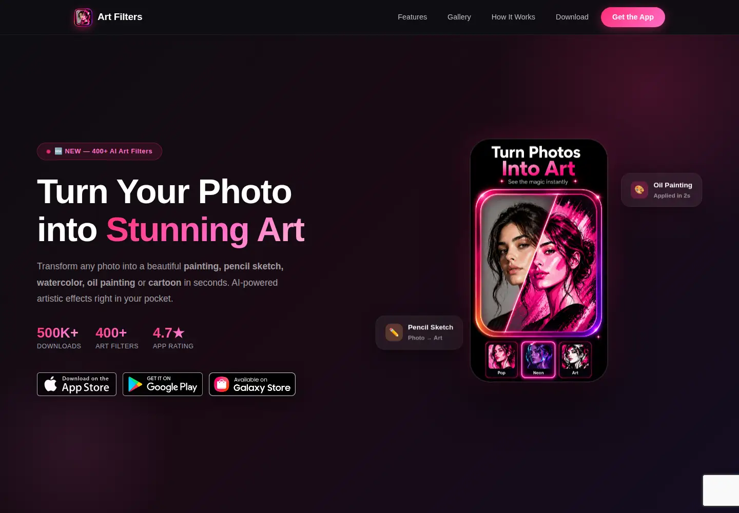 Screenshot of artfilters-ai.com