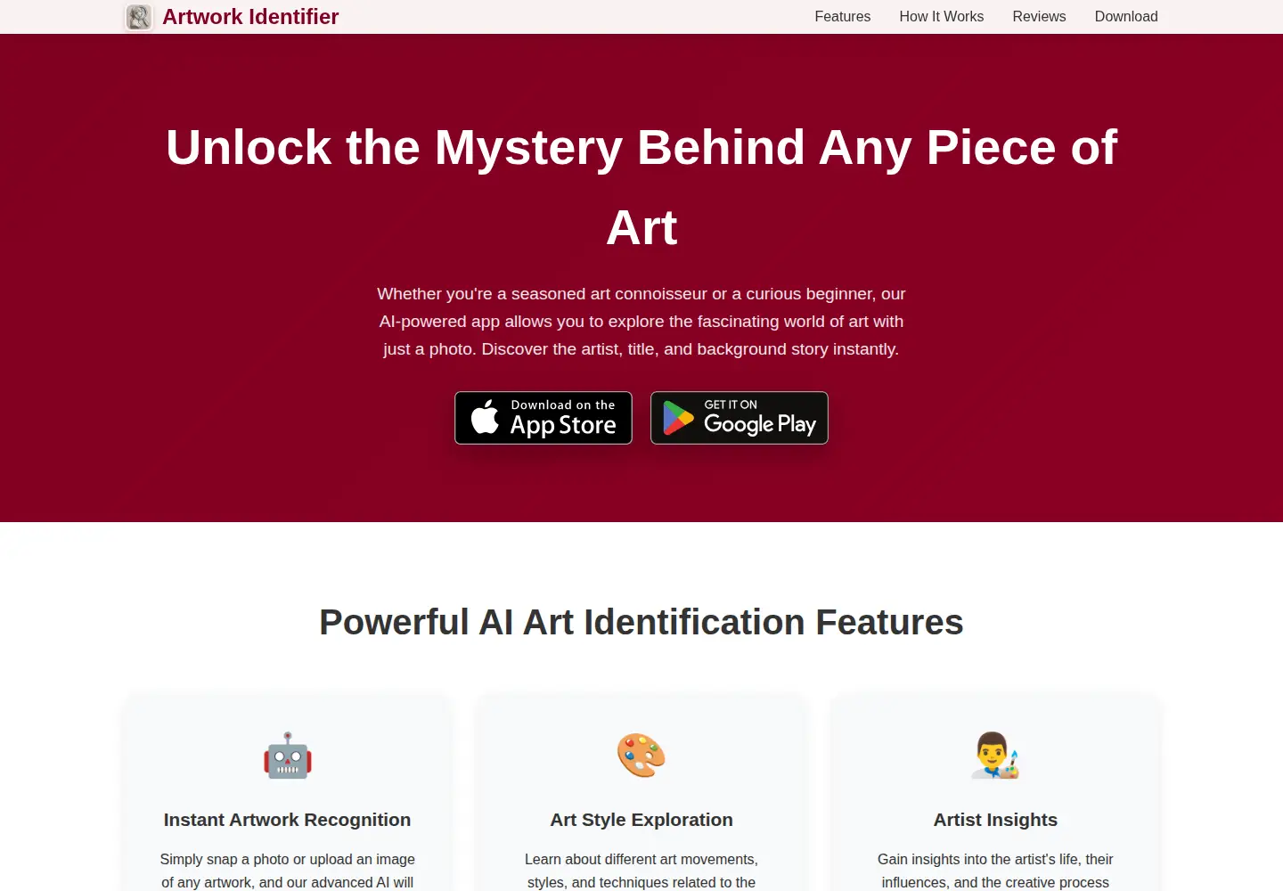Screenshot of artworkidentifier.com