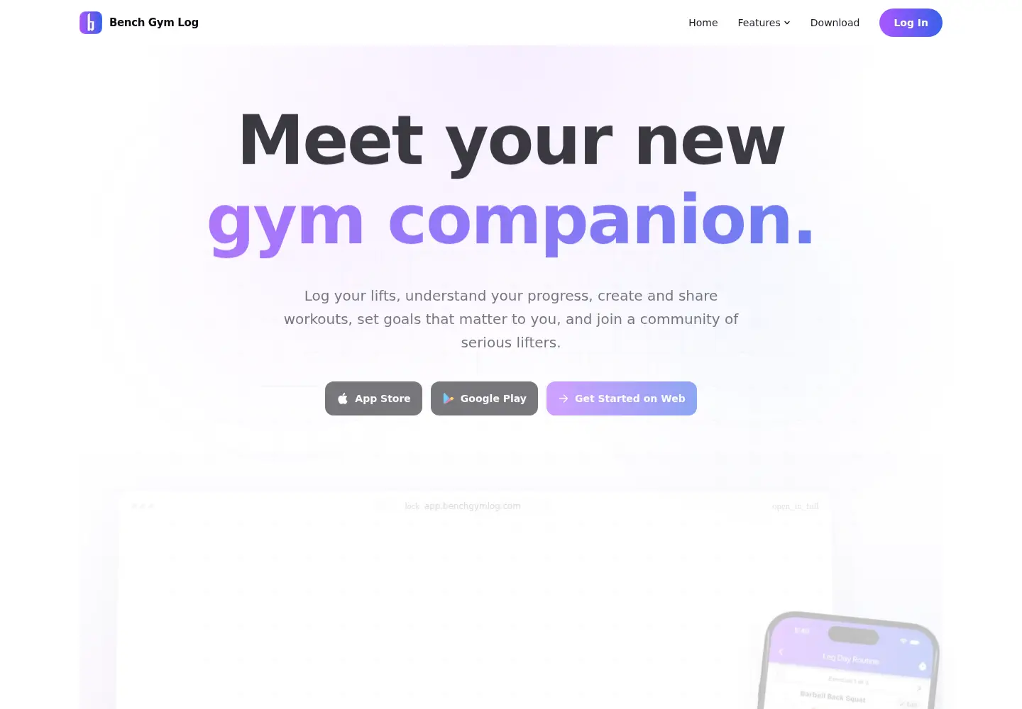 Captured homepage of benchgymlog.com in the current scan