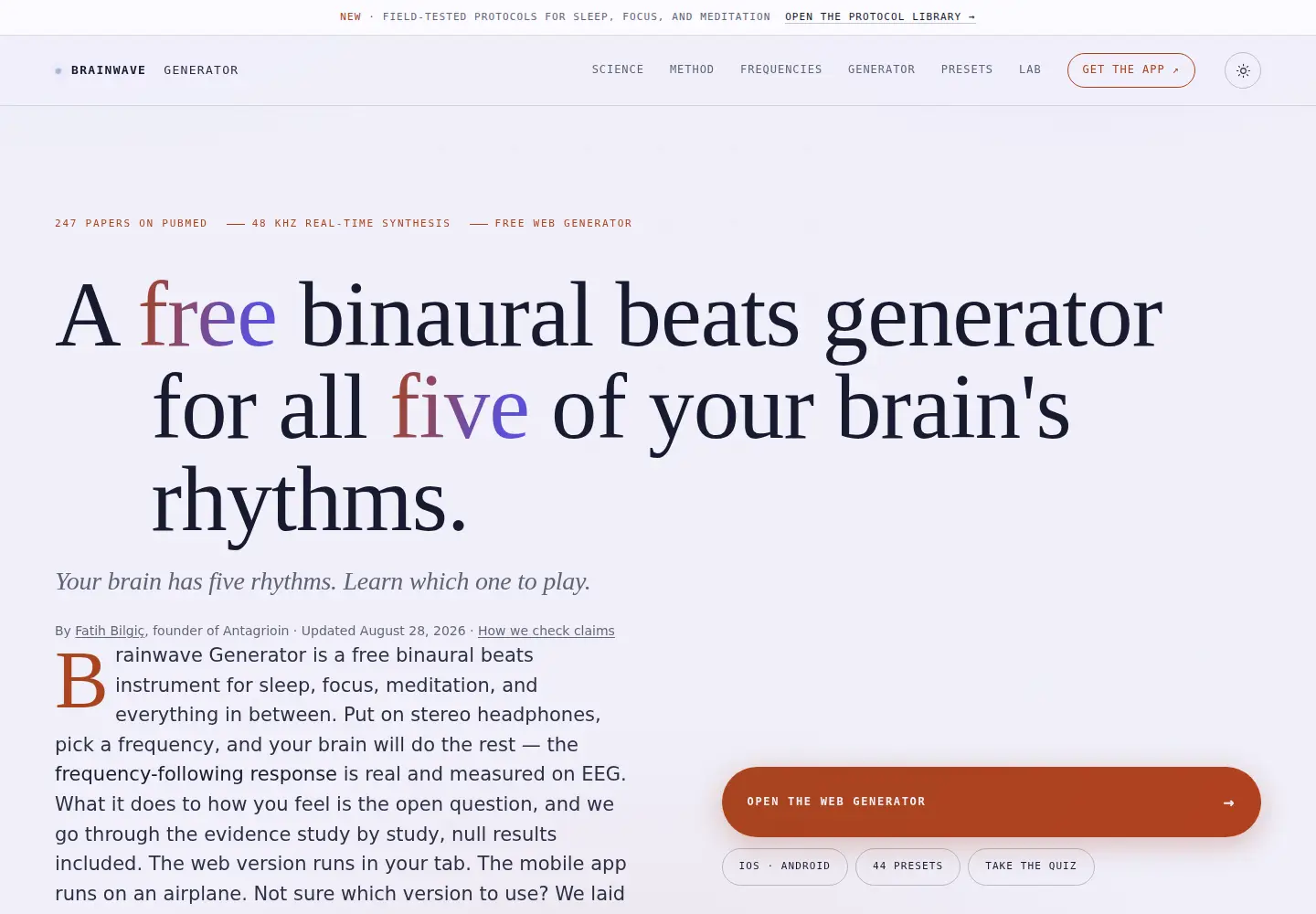 Screenshot of brainwavegenenator.com