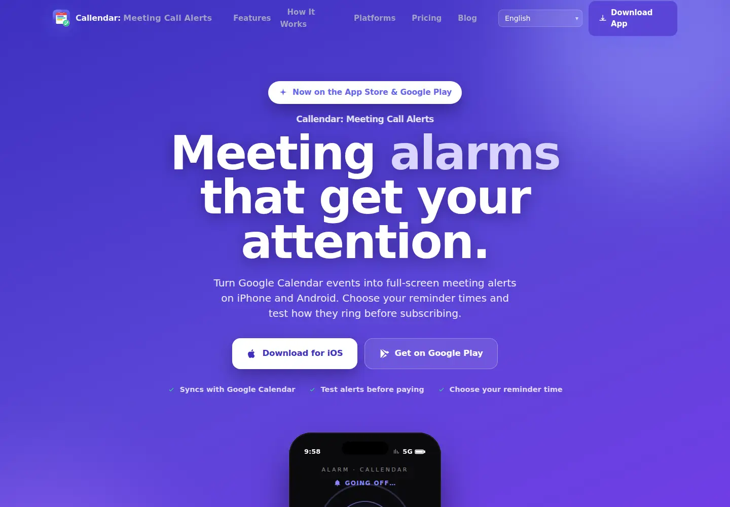 Screenshot of callendarmeetings.com