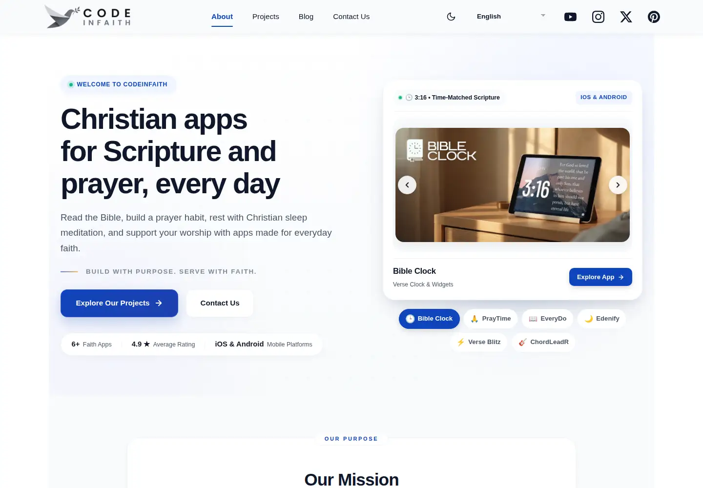 Screenshot of codeinfaith.com
