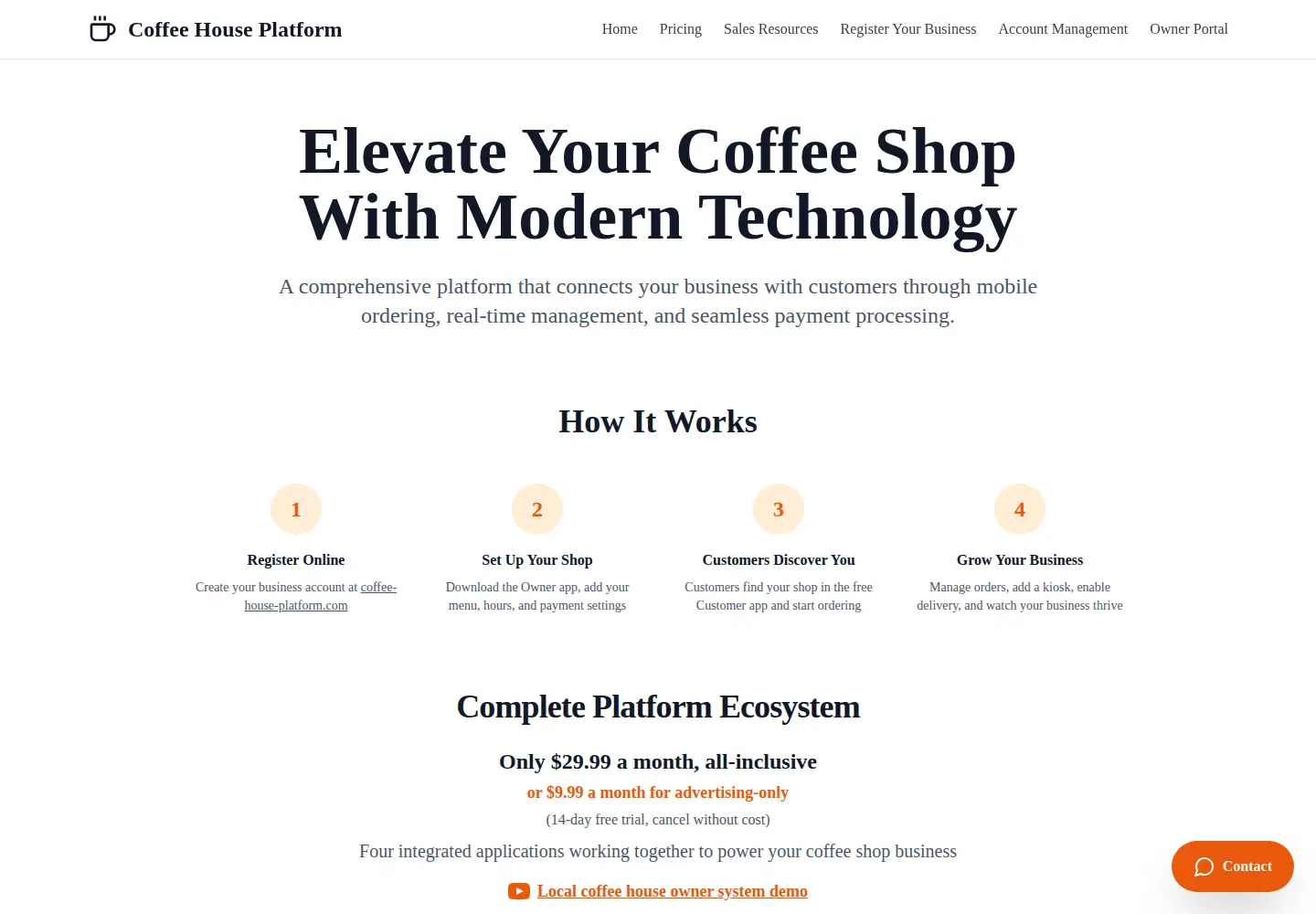 Captured homepage of coffee-house-platform.com in the current scan
