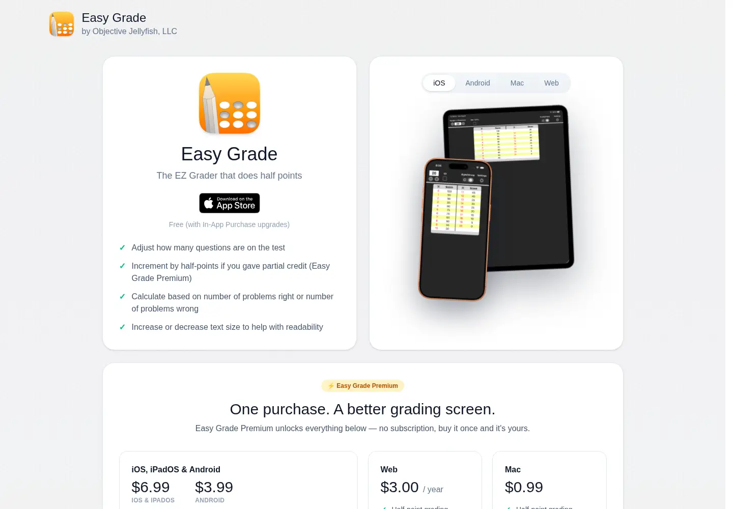 Captured homepage of easygradeapp.com in the current scan