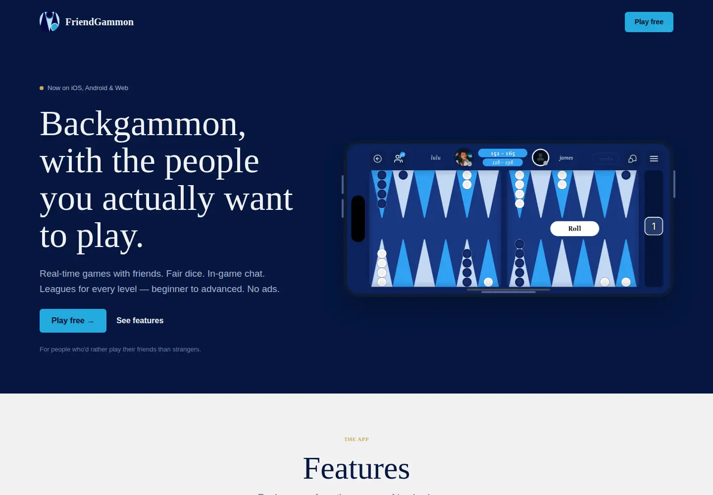 Screenshot of friendgammon.com