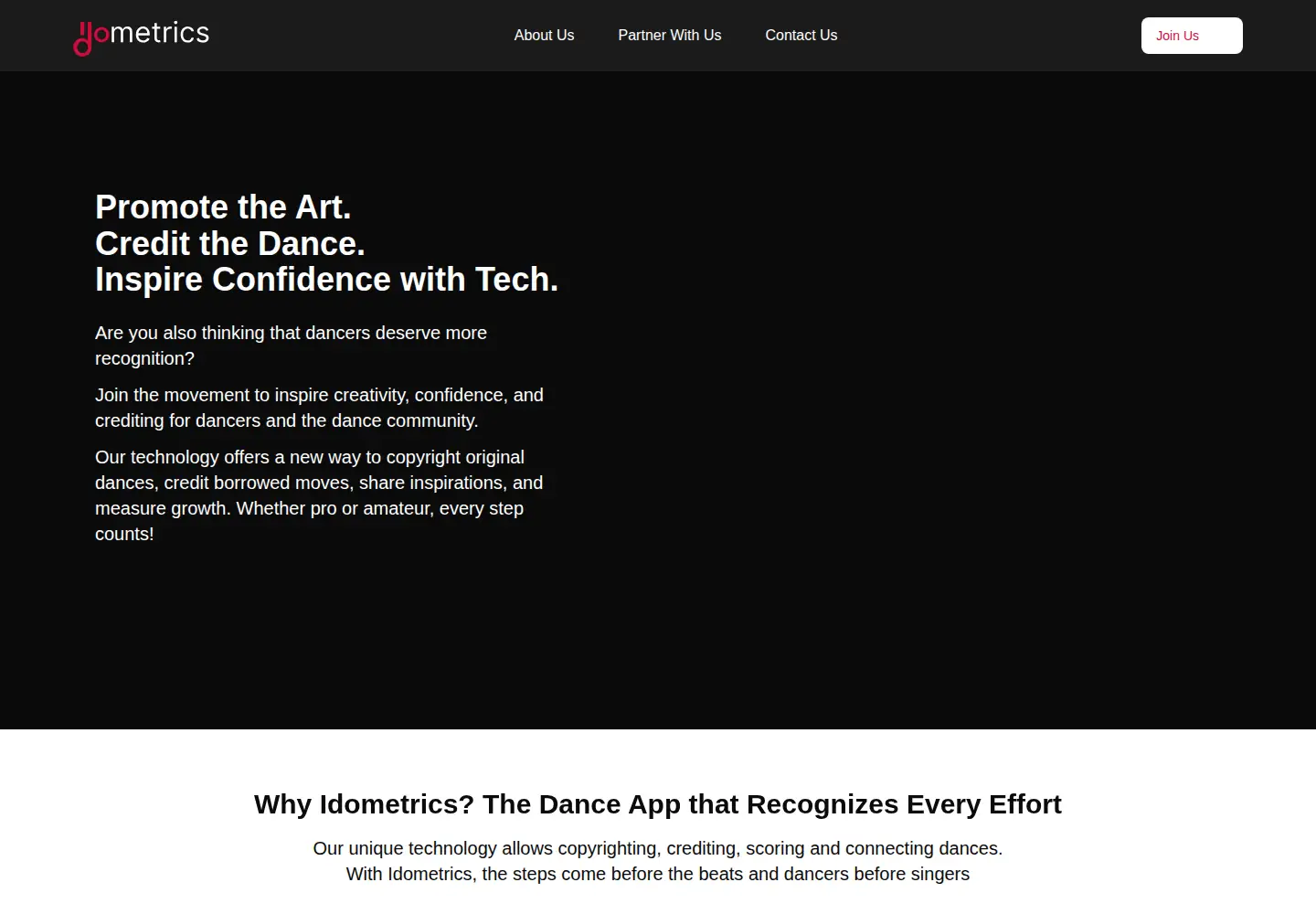 Captured homepage of idometrics.com in the current scan