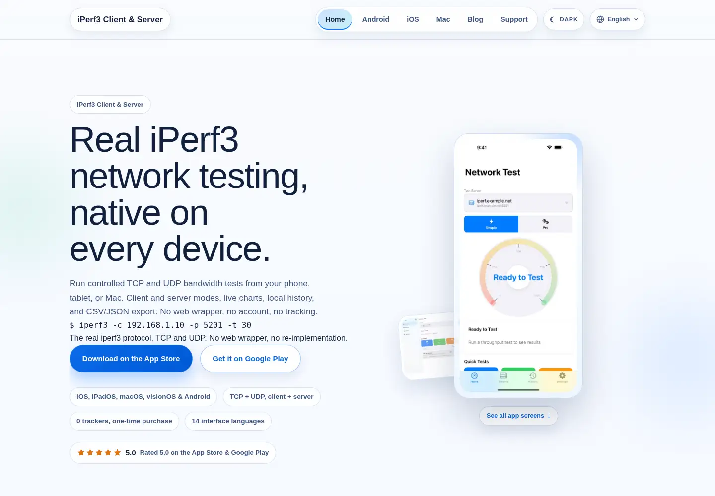 Screenshot of iperf3app.com