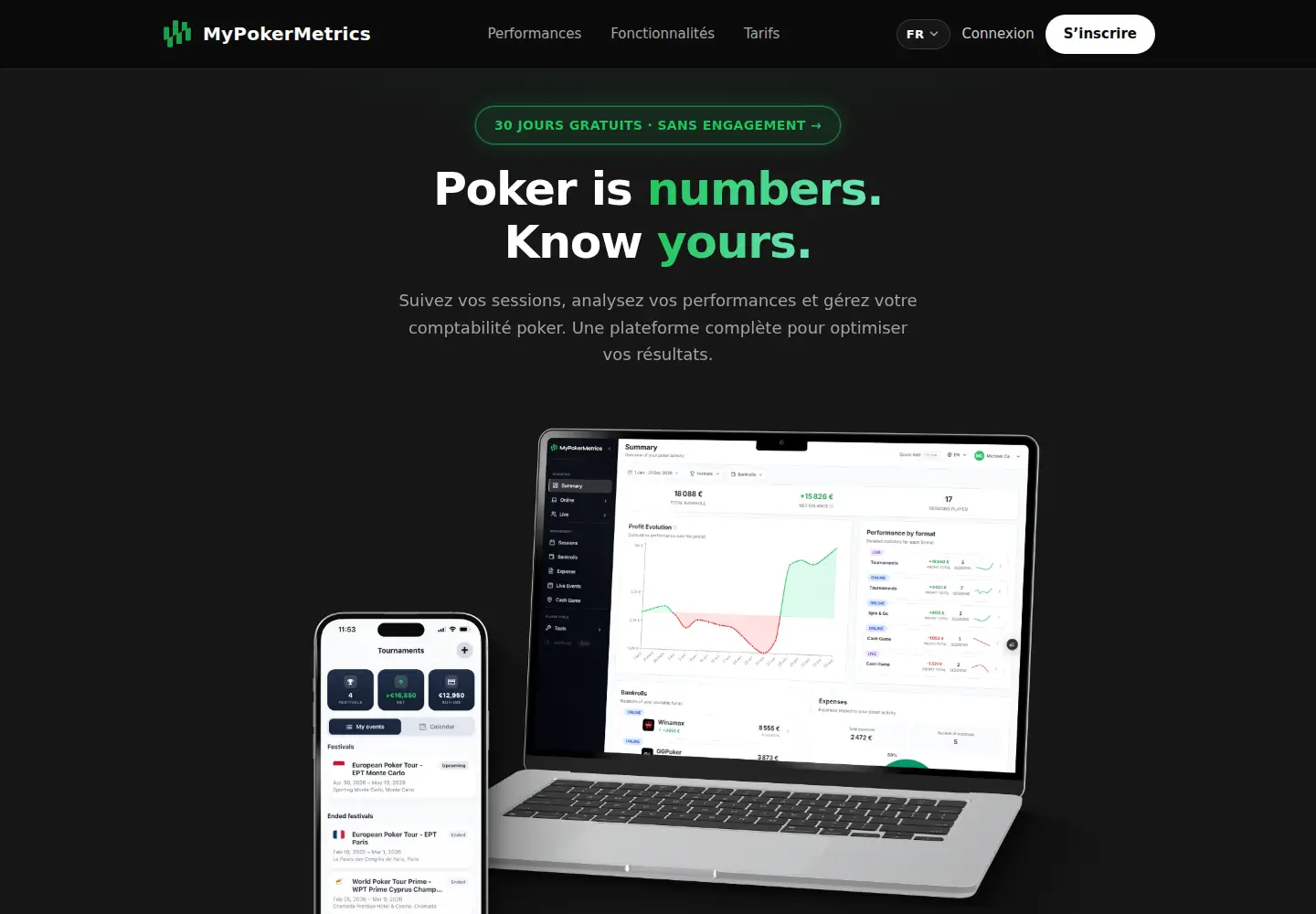 Screenshot of mypokermetrics.com