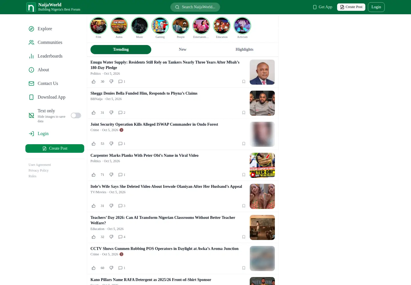 Screenshot of naijaworld.com