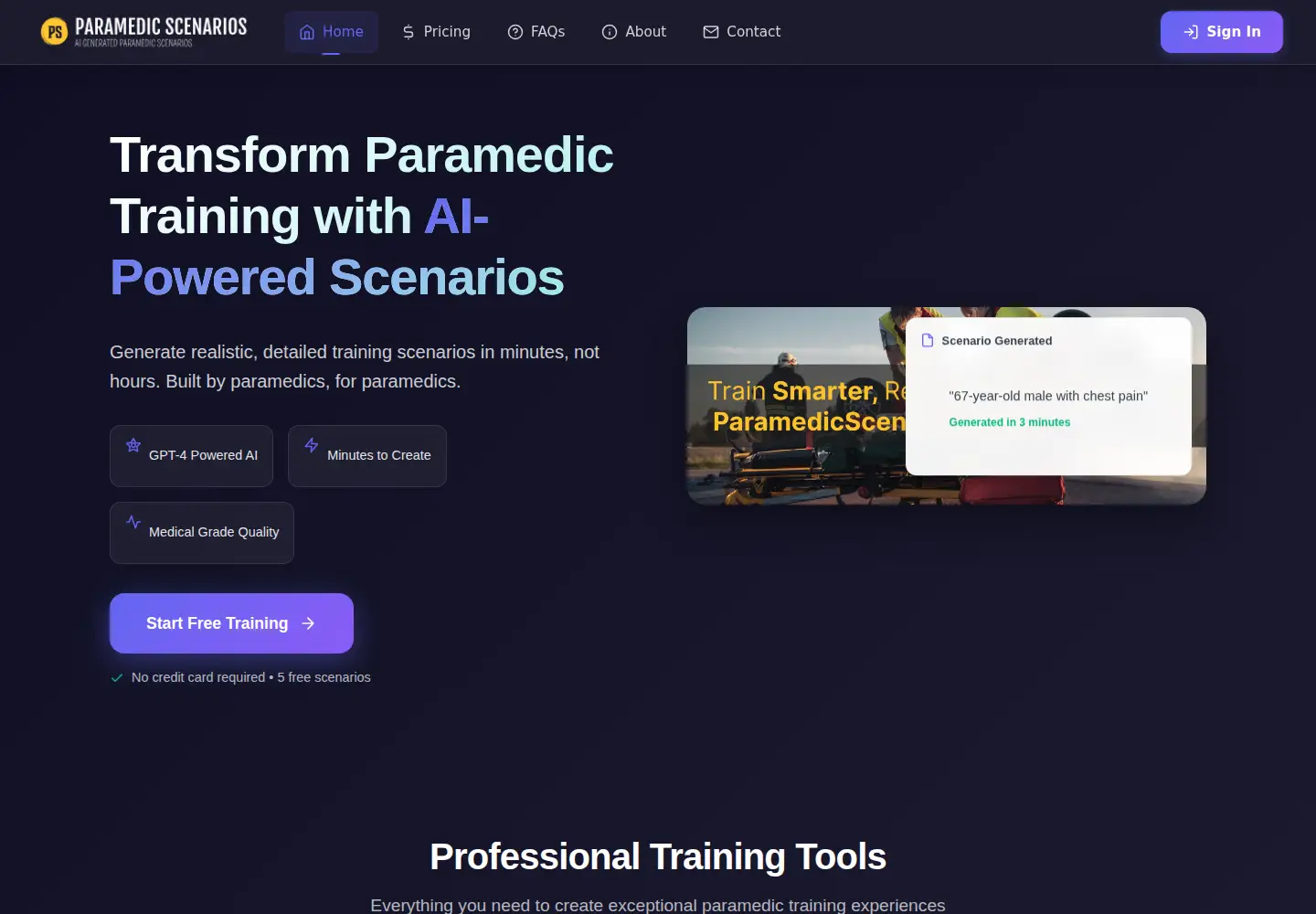 Screenshot of paramedicscenarios.com