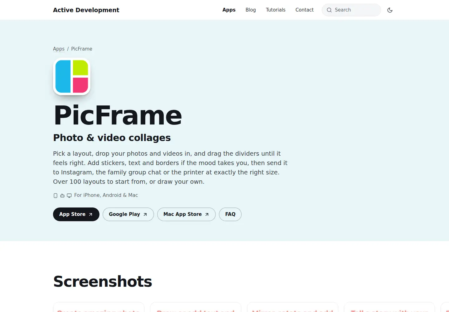 Captured homepage of picframeapp.com in the current scan