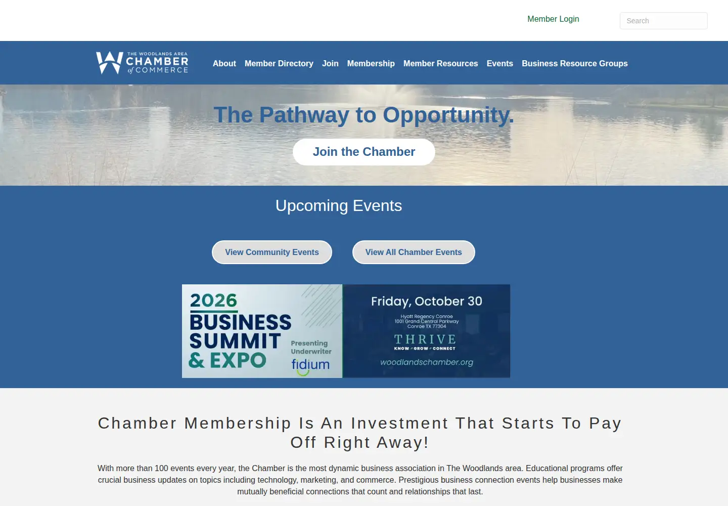 Screenshot of woodlandschamber.org