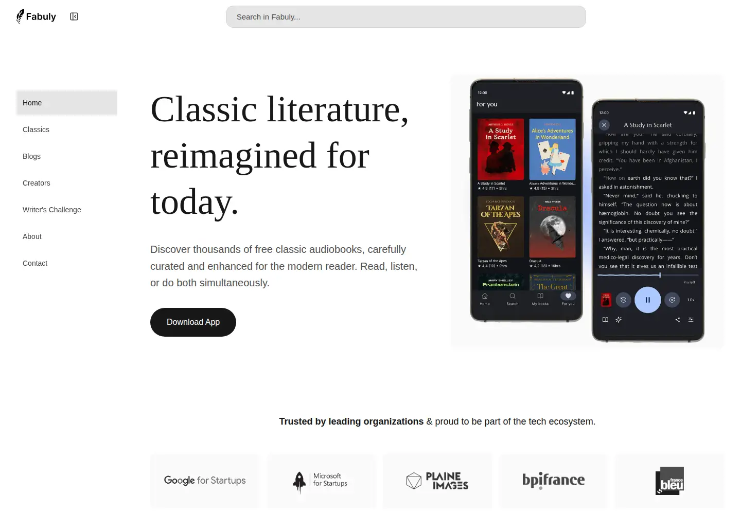 Captured homepage of fabuly.io in the current scan