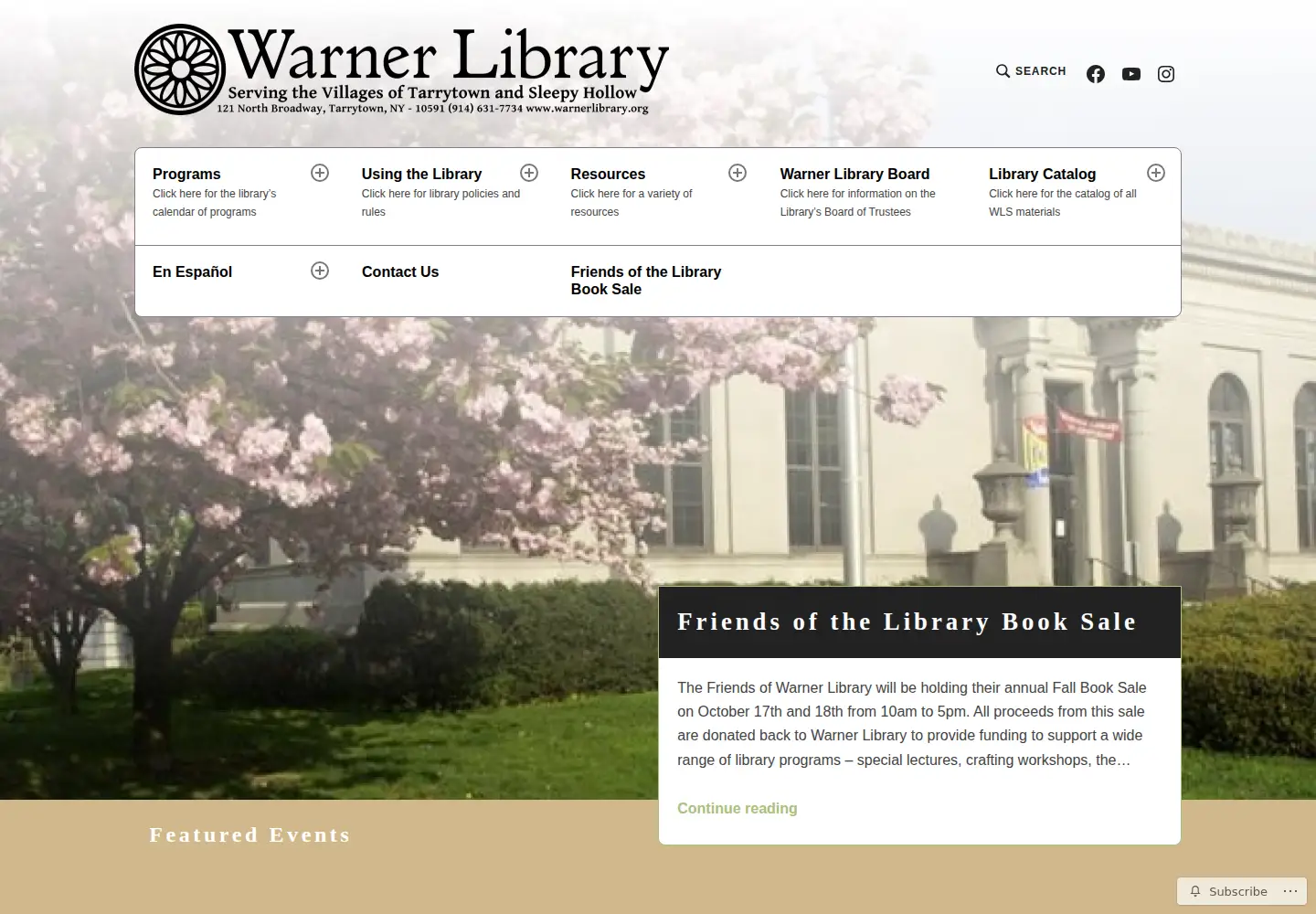 Screenshot of warnerlibrary.org