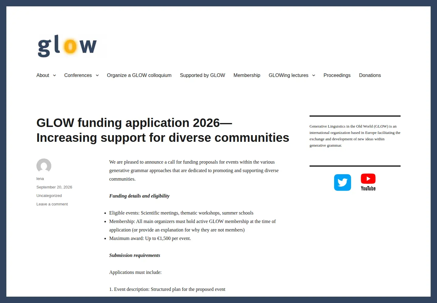 Captured homepage of glowlinguistics.org in the current scan