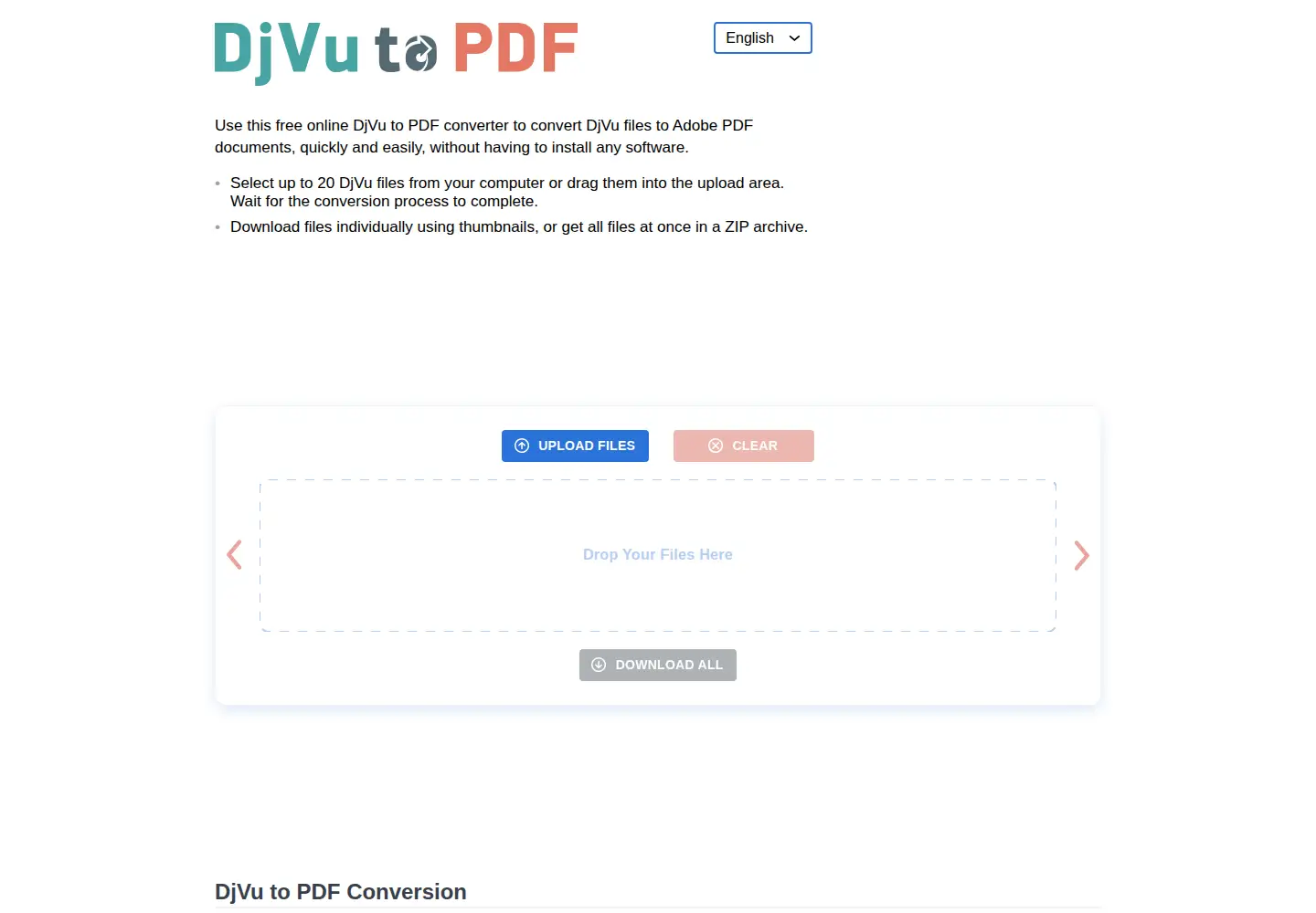 Screenshot of djvu2pdf.com