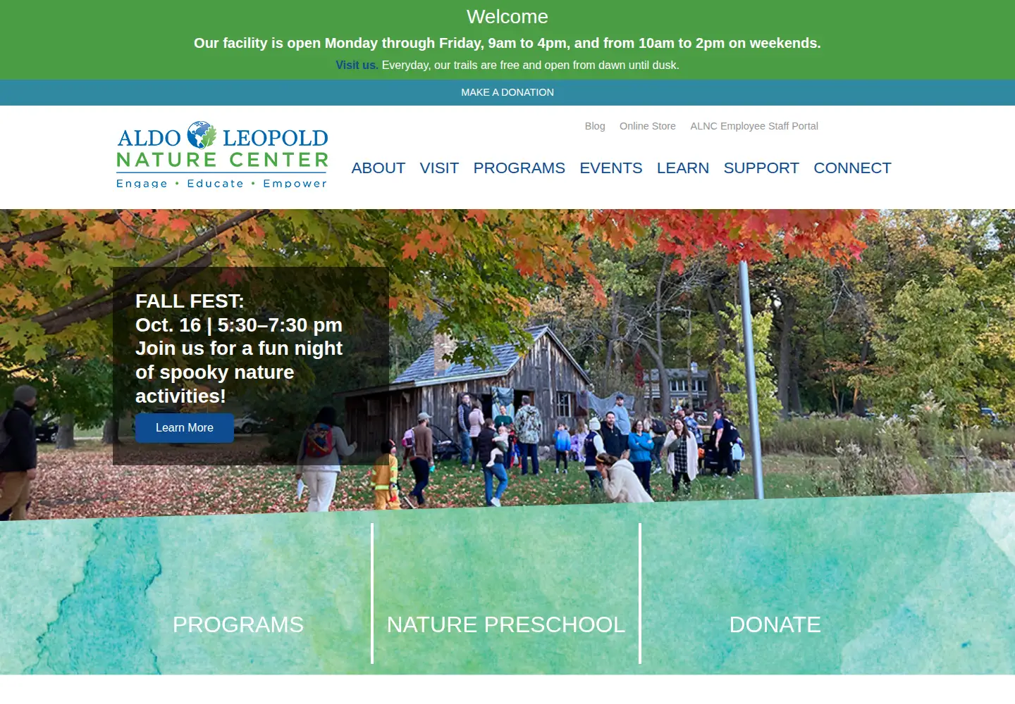 Screenshot of aldoleopoldnaturecenter.org