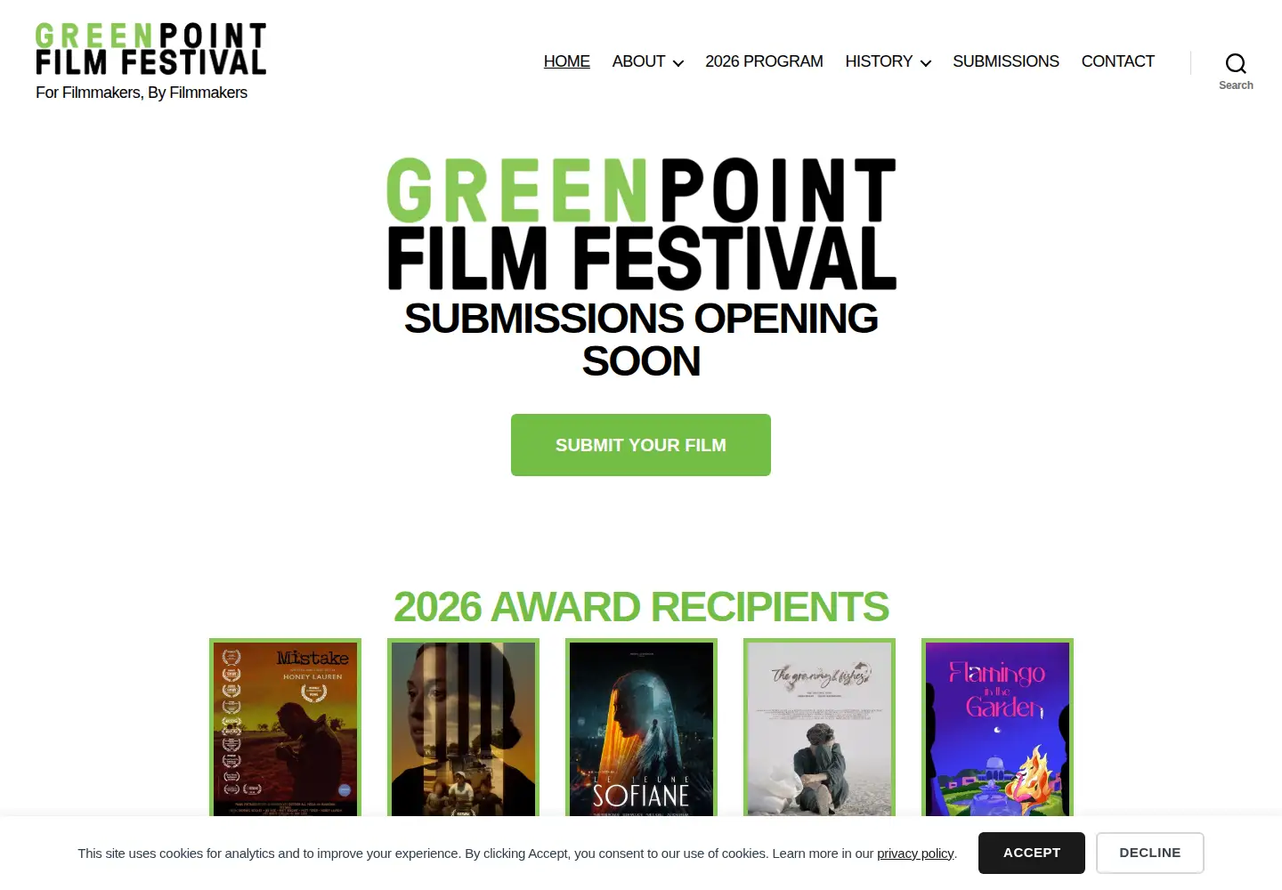 Captured homepage of greenpointfilmfestival.org in the current scan