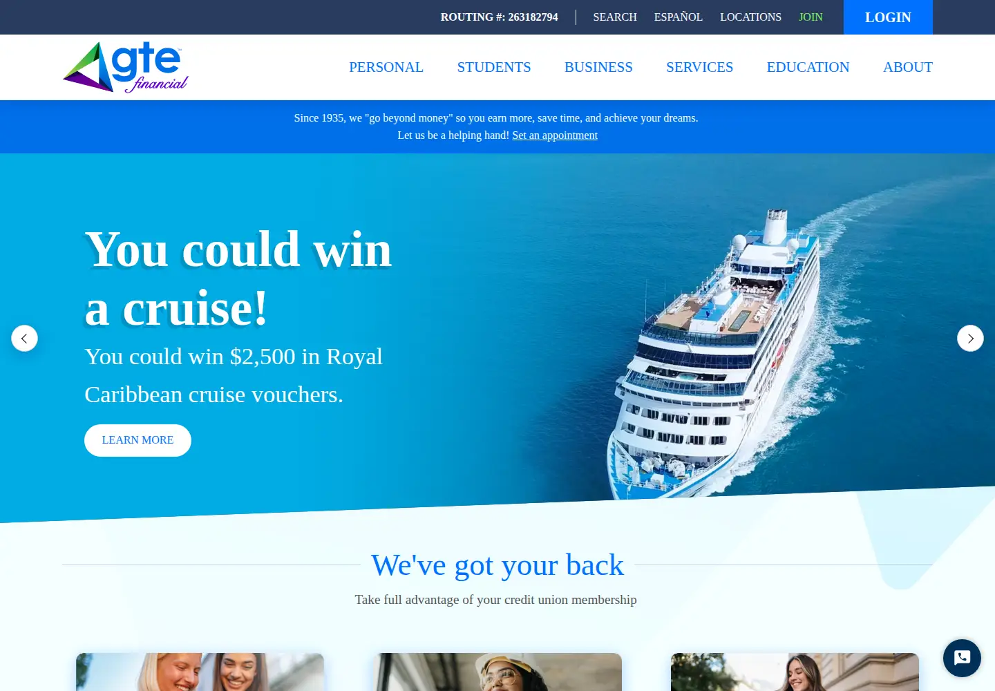 Captured homepage of gtefinancial.org in the current scan