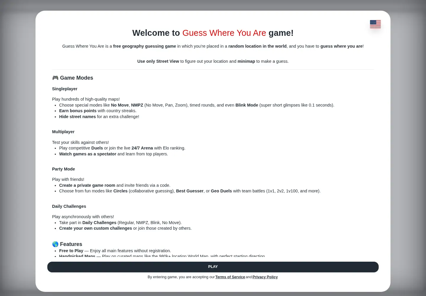 Captured homepage of guesswhereyouare.com in the current scan