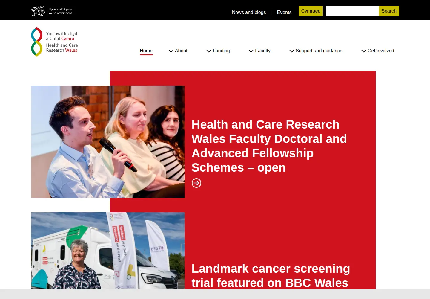 Captured homepage of healthandcareresearchwales.org in the current scan