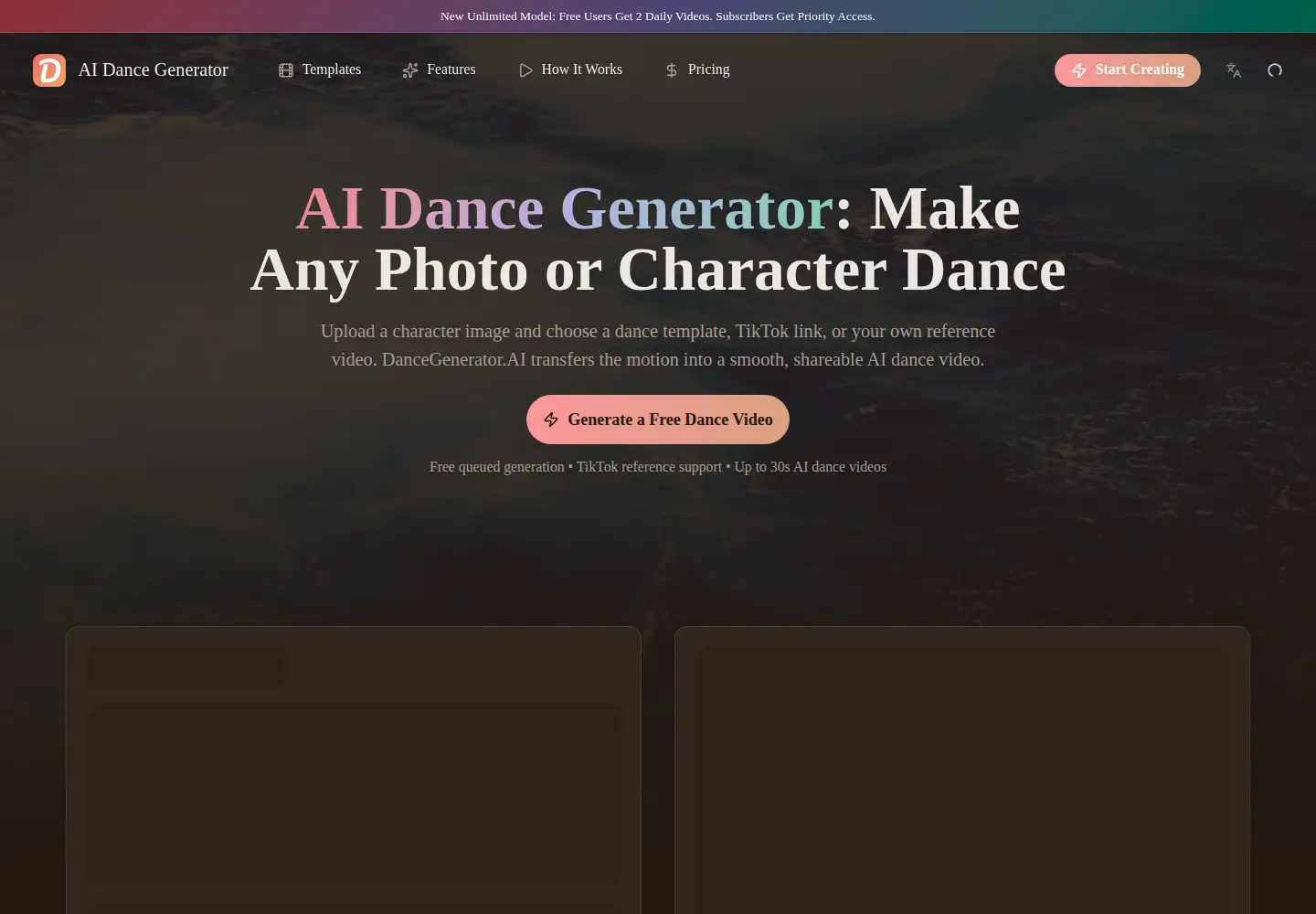 Screenshot of dancegenerator.ai