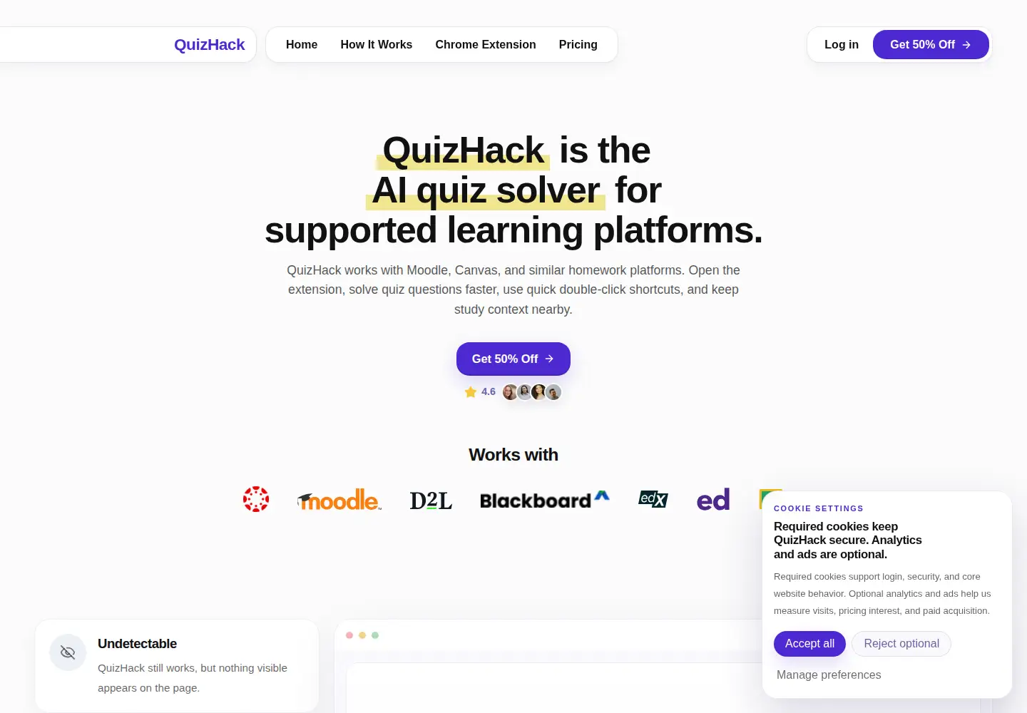 Captured homepage of quizhack.ai in the current scan