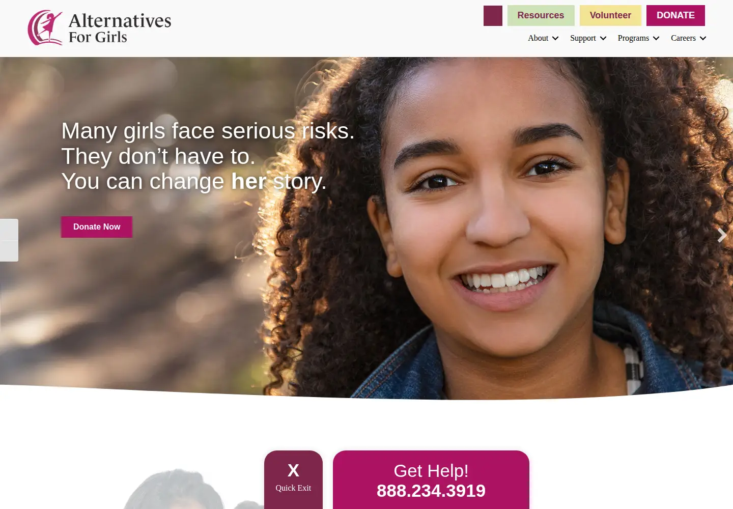 Screenshot of alternativesforgirls.org