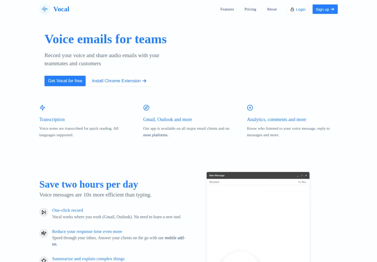 Screenshot of vocal.email