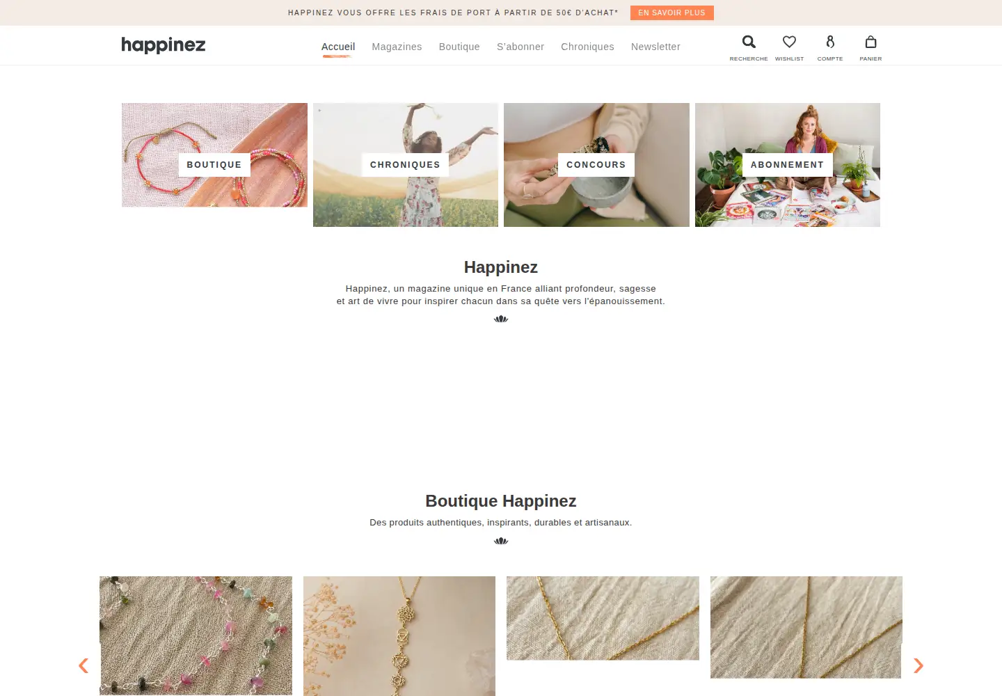 Captured homepage of happinez.fr in the current scan
