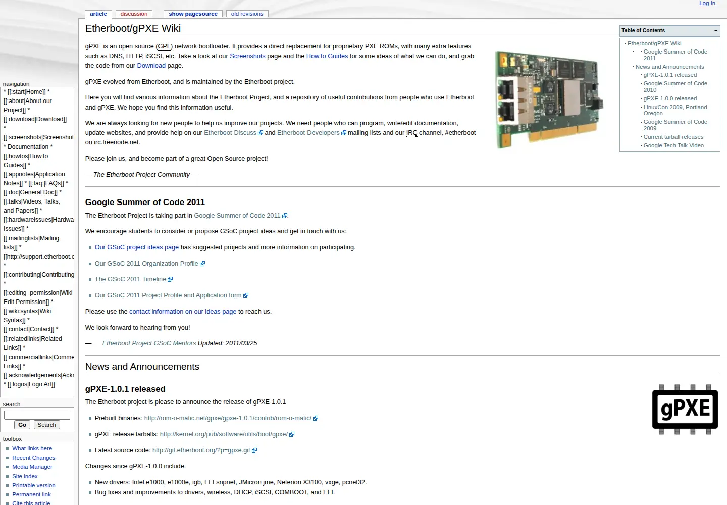 Screenshot of etherboot.org