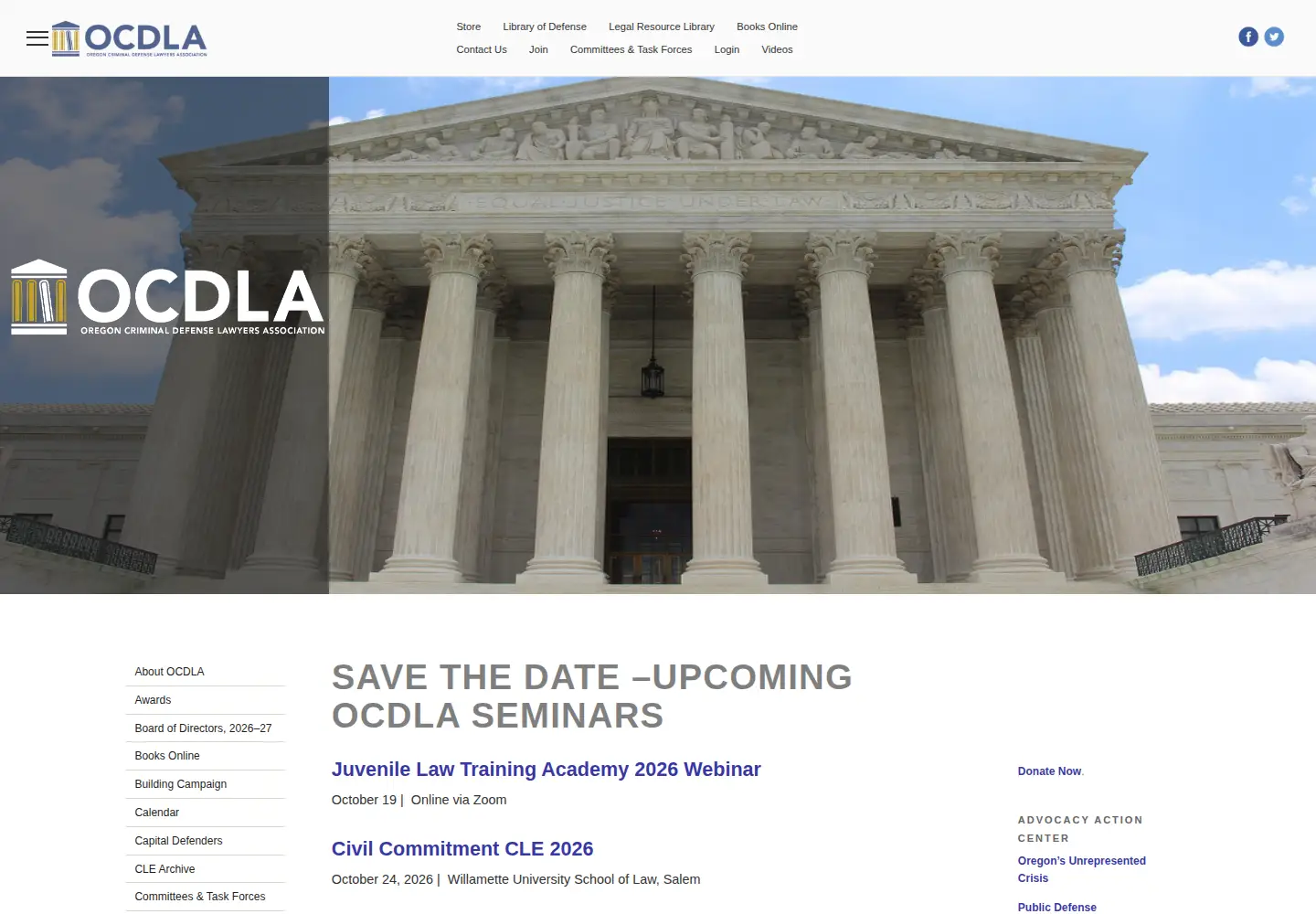 Captured homepage of ocdla.org in the current scan