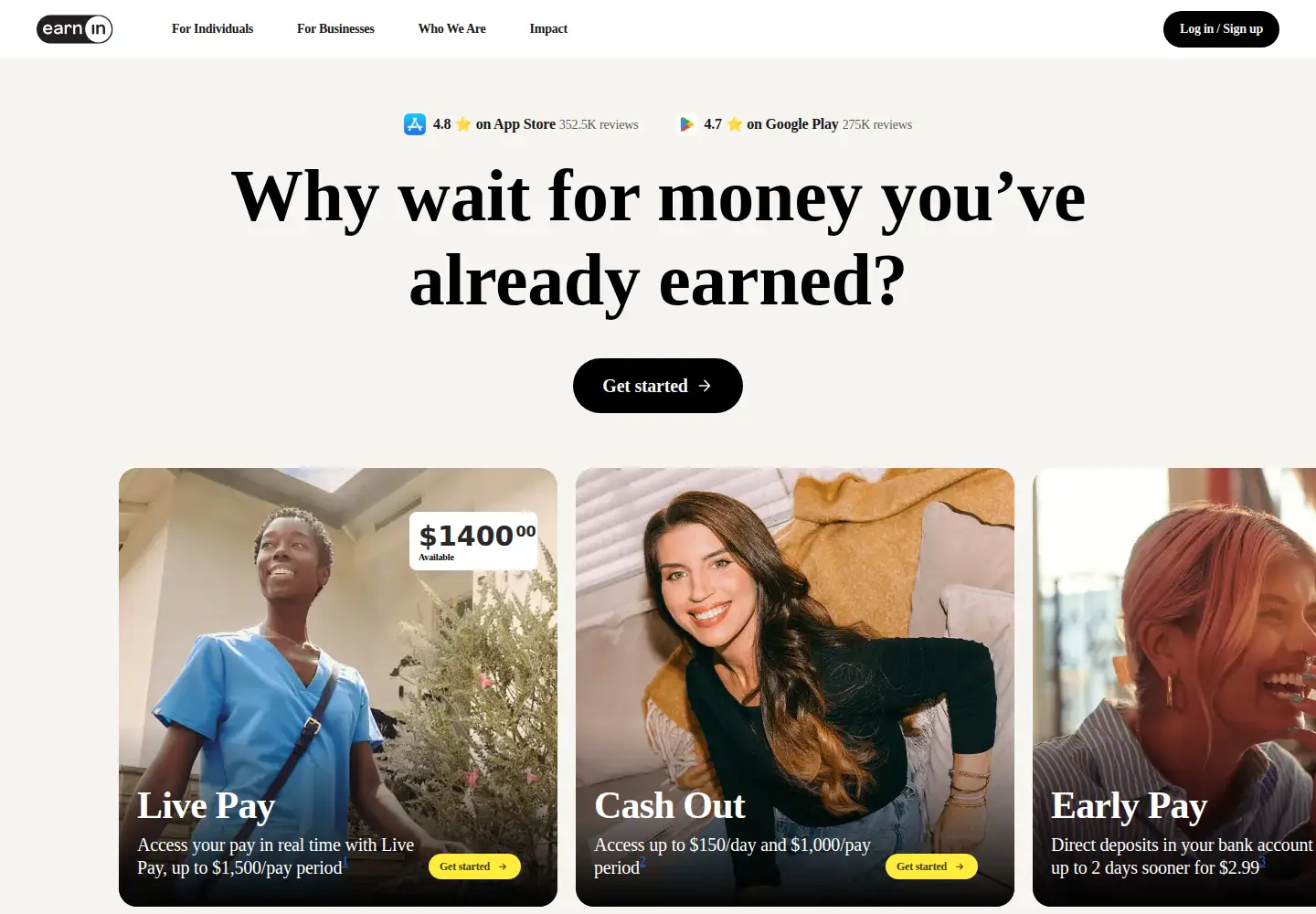 Screenshot of earnin.com