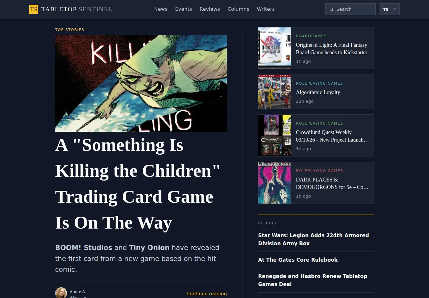 Screenshot of tabletopsentinel.com