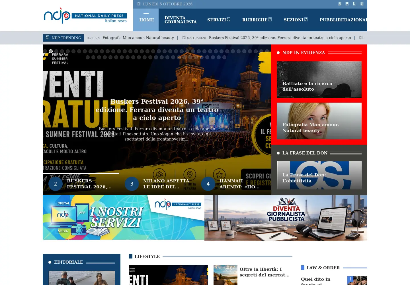 Captured homepage of nationaldailypress.it in the current scan