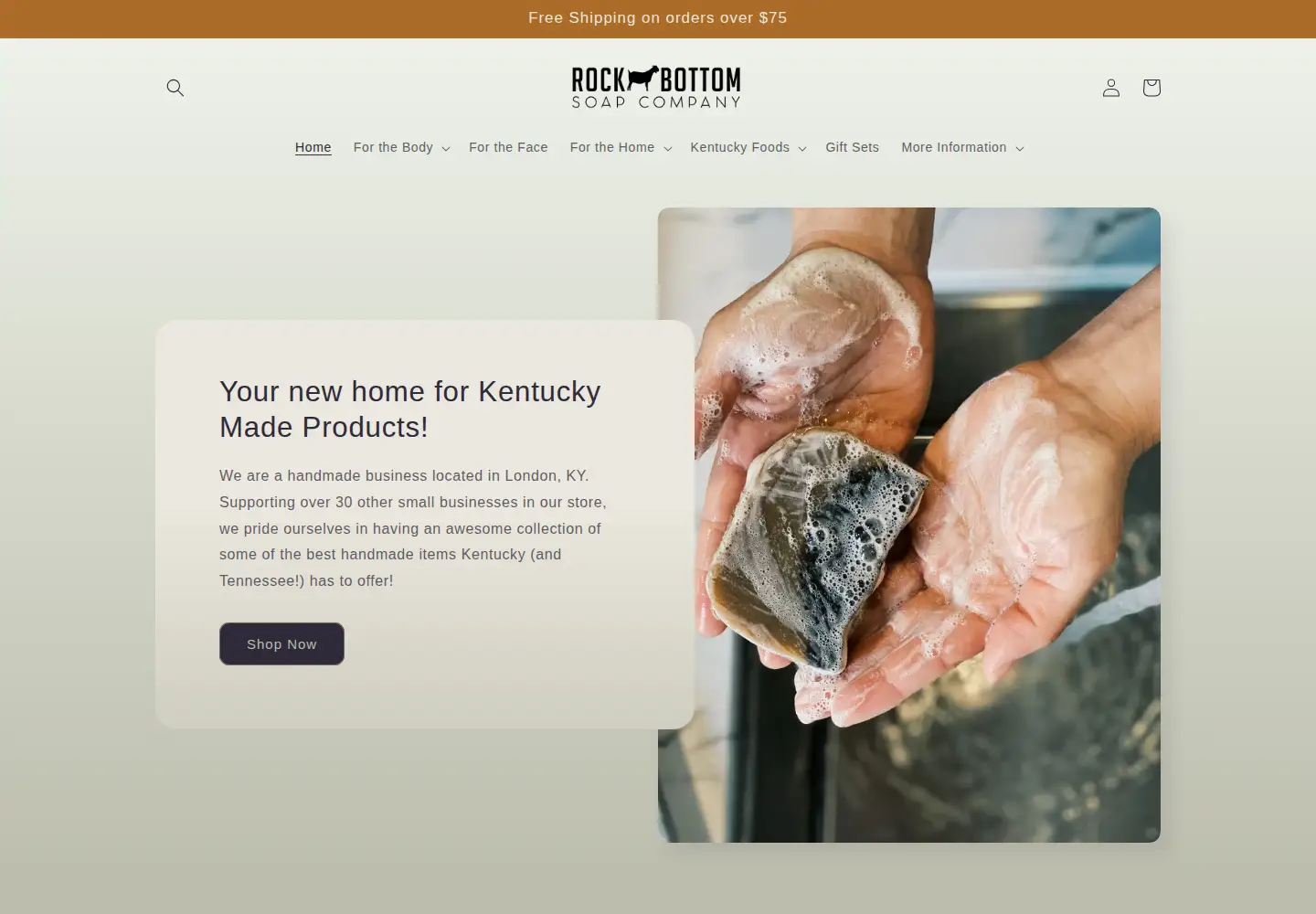 Captured homepage of rockbottomsoap.com in the current scan