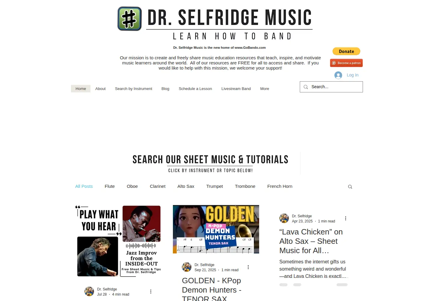 Captured homepage of drselfridgemusic.com in the current scan