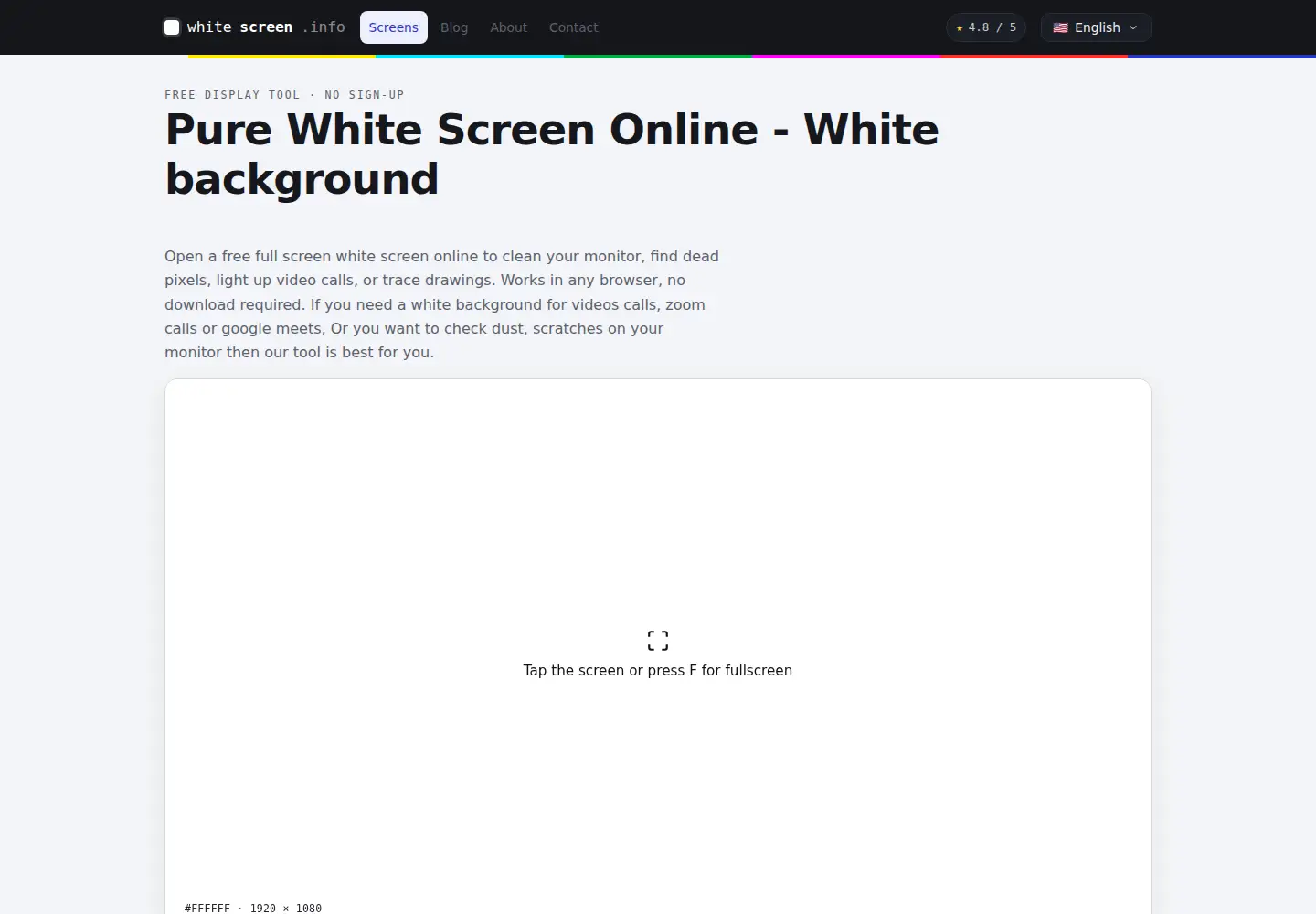 Screenshot of whitescreen.info