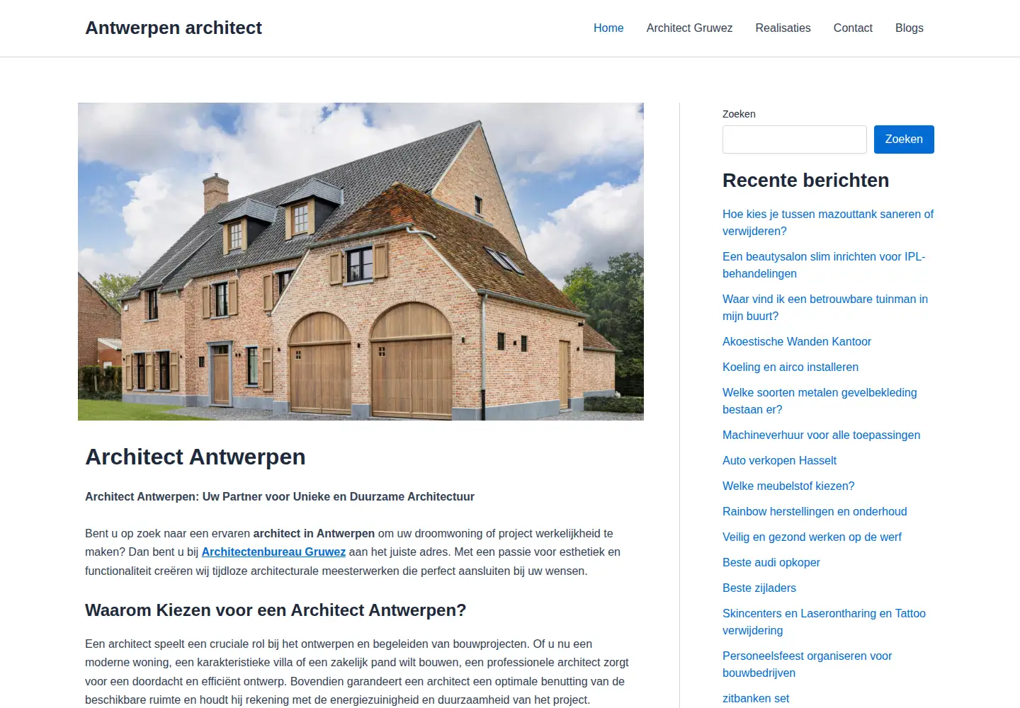 Captured homepage of antwerpenarchitect.be in the current scan