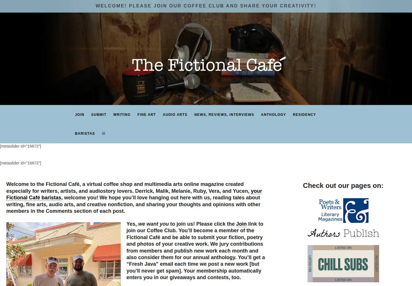 Captured homepage of fictionalcafe.com in the current scan