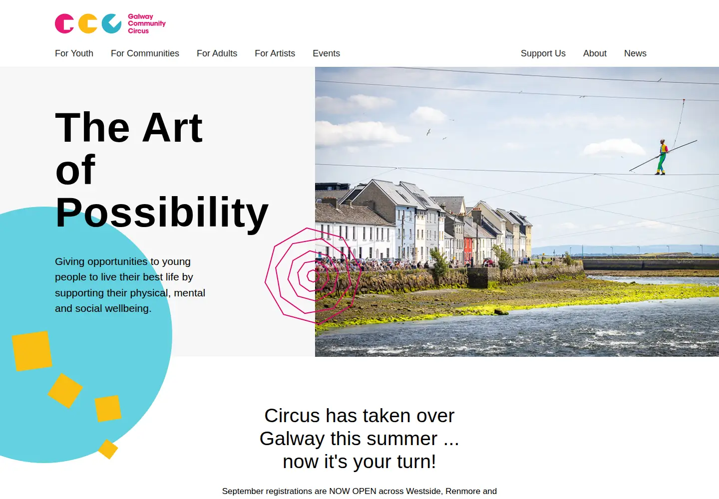 Screenshot of galwaycommunitycircus.com