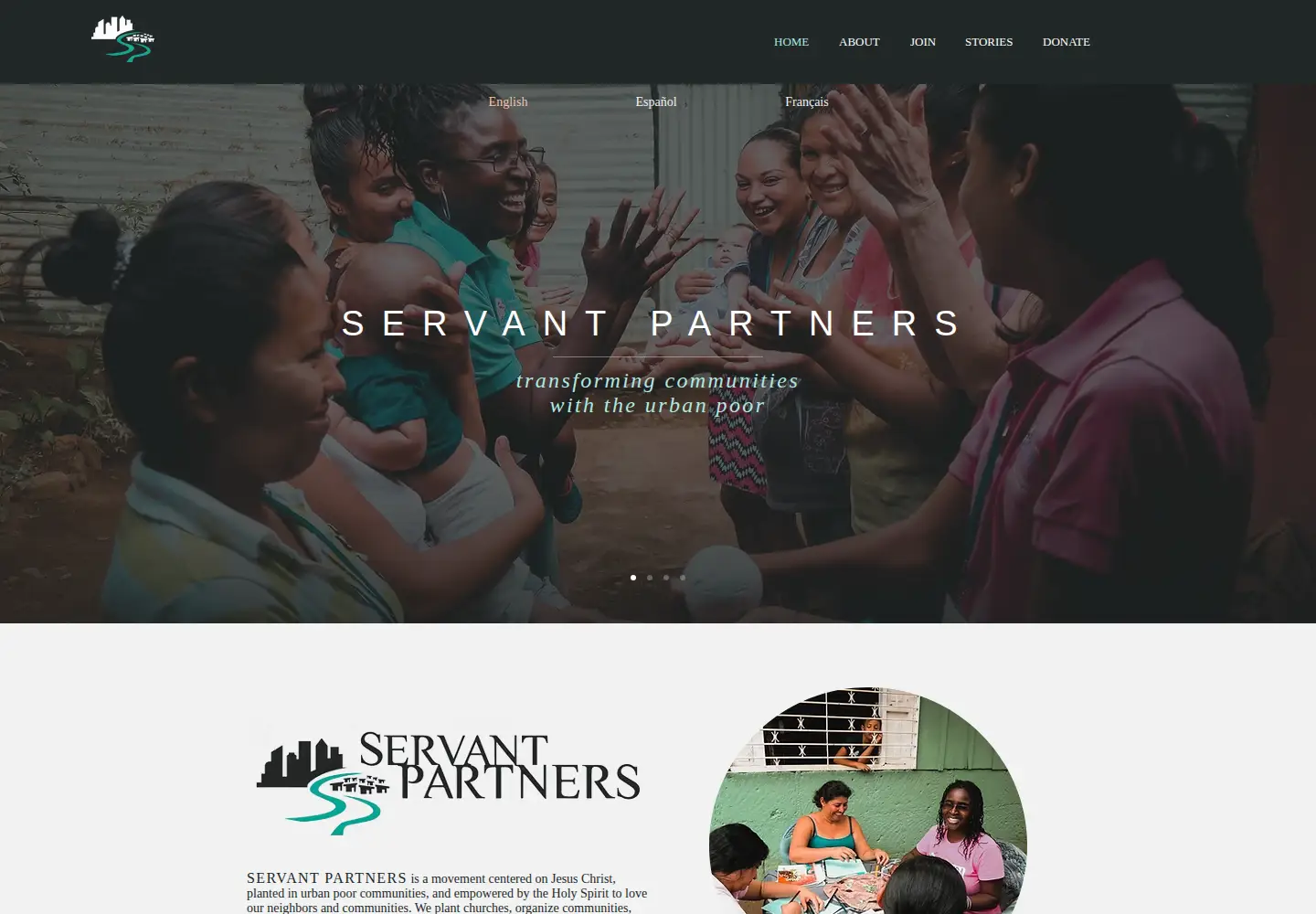 Captured homepage of servantpartners.org in the current scan